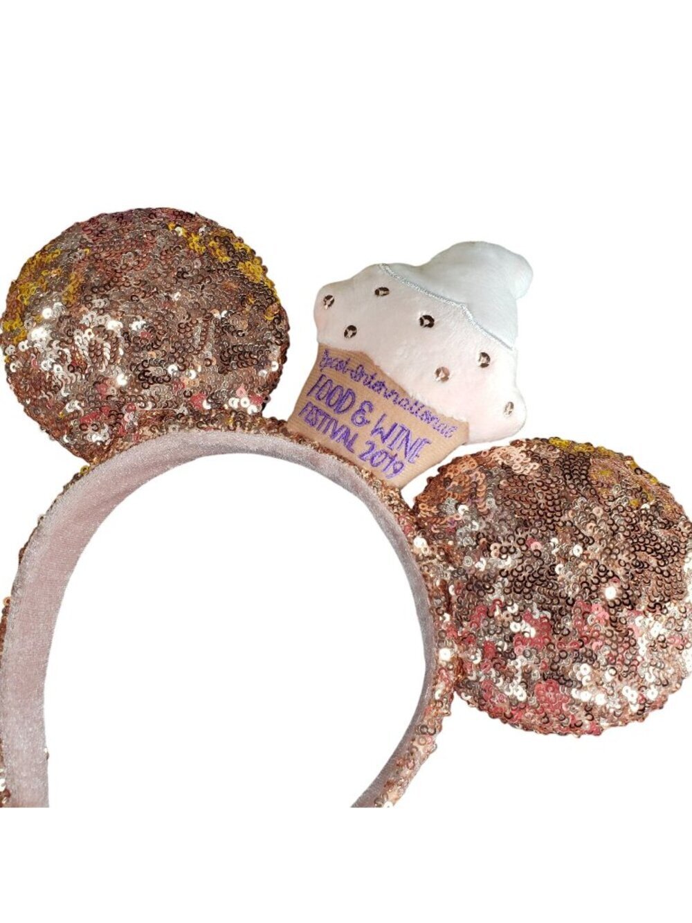 Minnie Mouse Ears Disney Rose Gold Sequins Epcot Wine Food Festival 2019 Cupcake